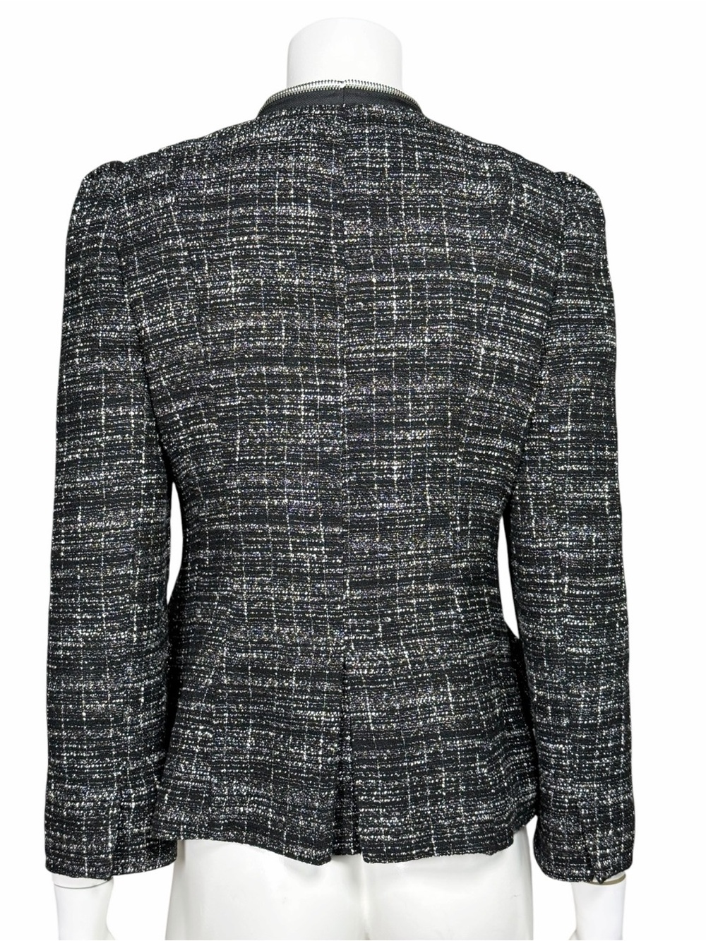 Nanette Lepore Black Tweed Jacket Linen Fringe Zip Made in USA Size 8 Preppy - Picture 8 of 10